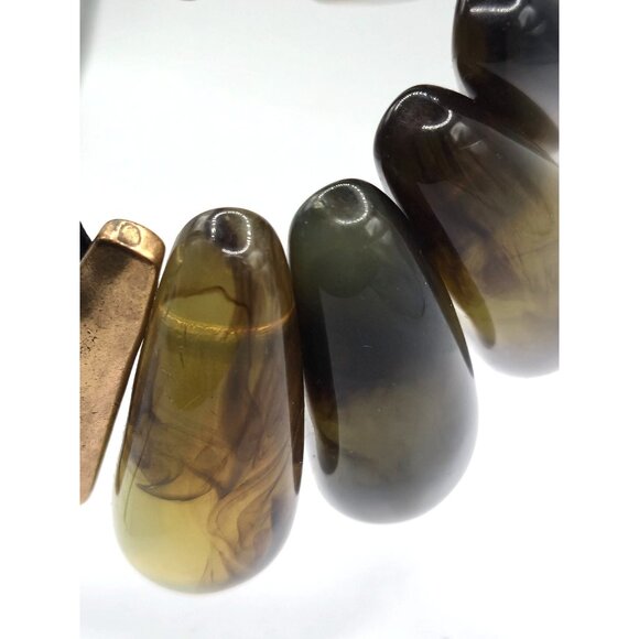 Chico’s Statement Necklace Resin Horn Drops Bronze Cord Tribal Boho - Picture 4 of 6